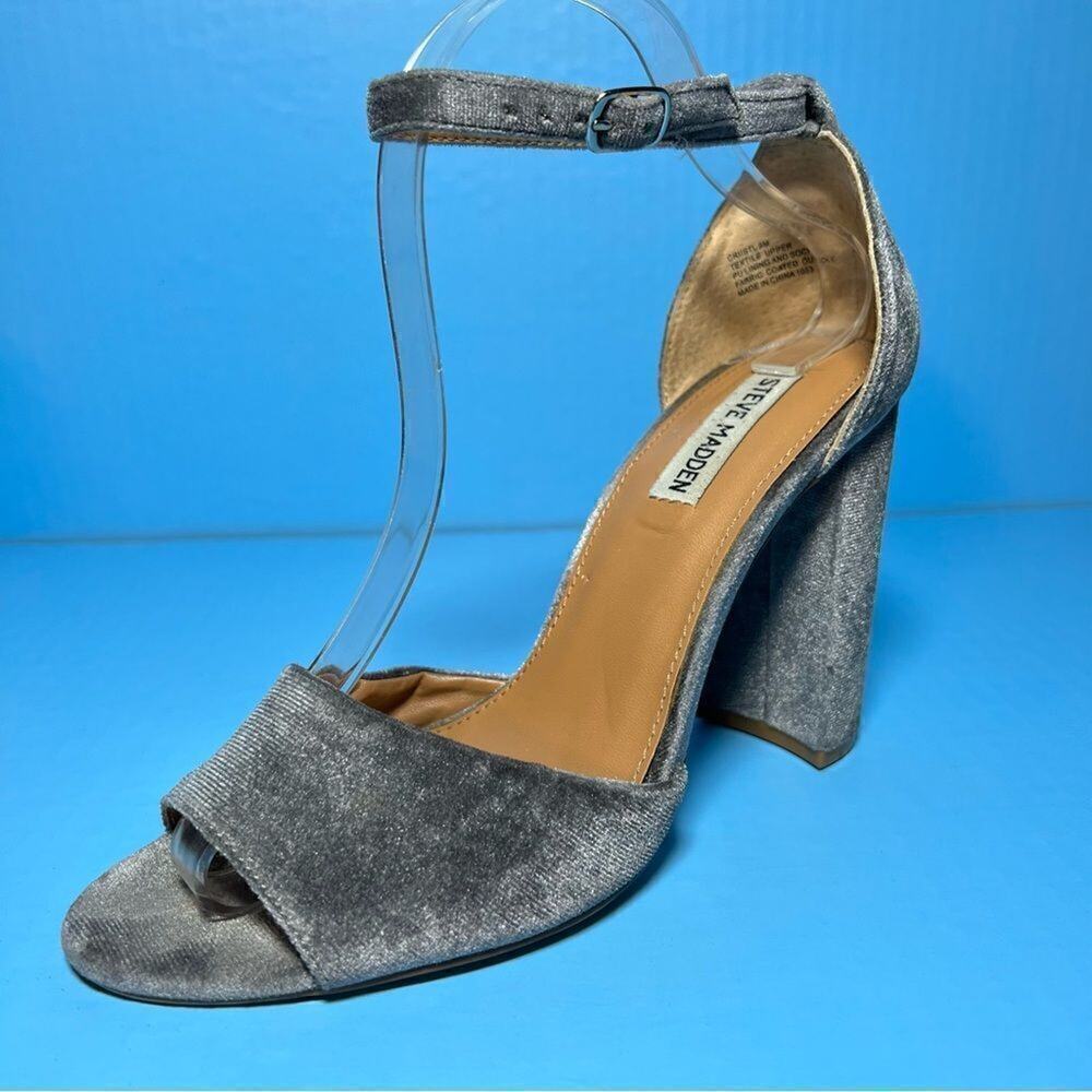 Steve Madden Criistl Grey Velvet Heels Ankle Strap Womens 9 M